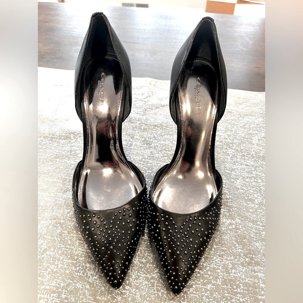Coach Black Leather Gunmetal Studded High Heels size 10